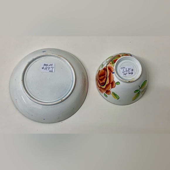 19th Century Antique Gaudy Dutch Oyster Pattern Handleless Teacup & Saucer Set - Picture 3 of 12